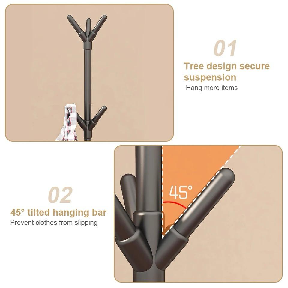 Tree design wall hook with 45-degree tilted hanging bar on beige background