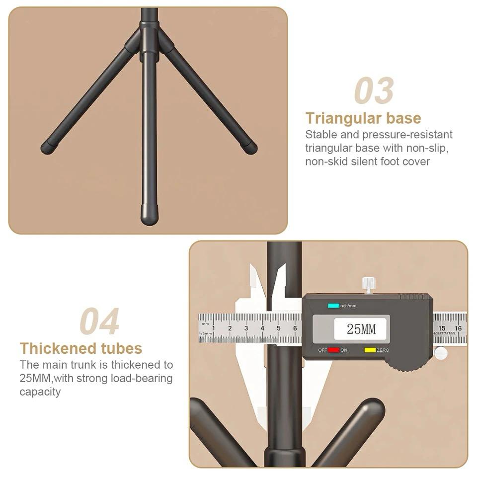 Stabilizer with triangular base and thickened tubes, featuring a digital caliper measurement.