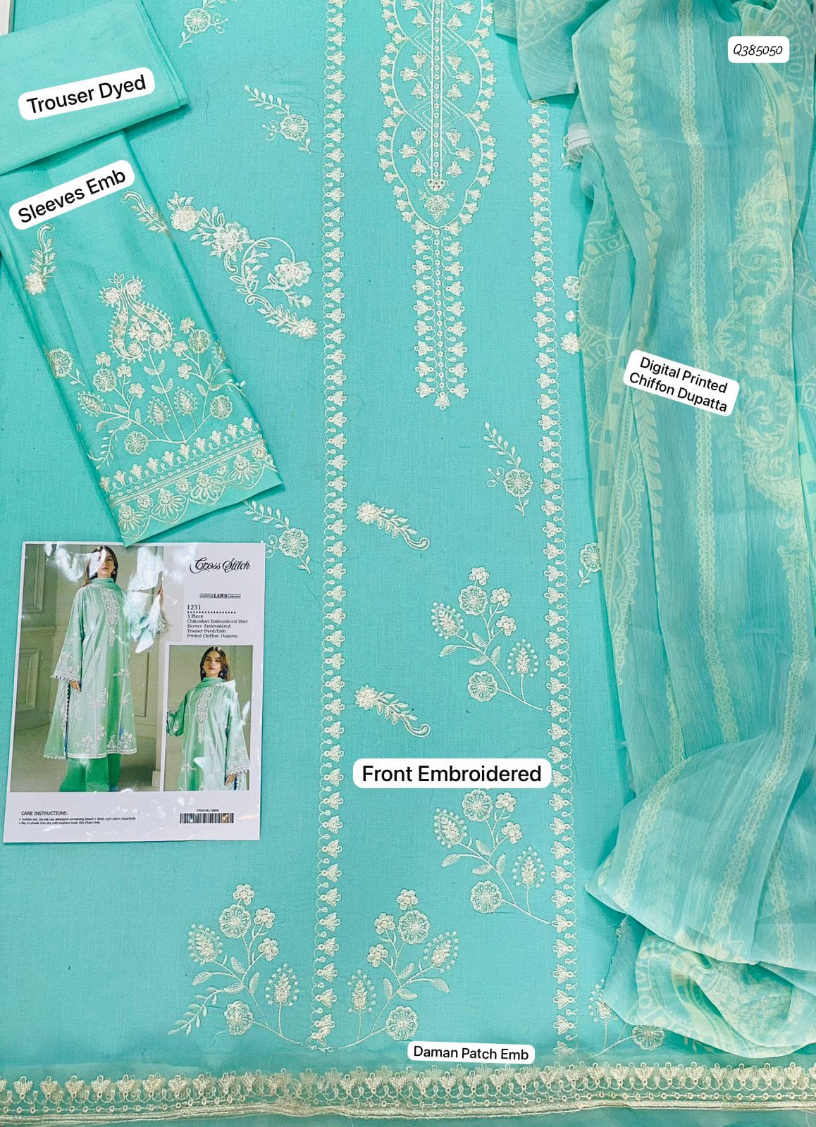 Most Hit Codes Fully Embroidered LAWN 3Pc With Nino karra Printed Dupatta SUMMER Collection