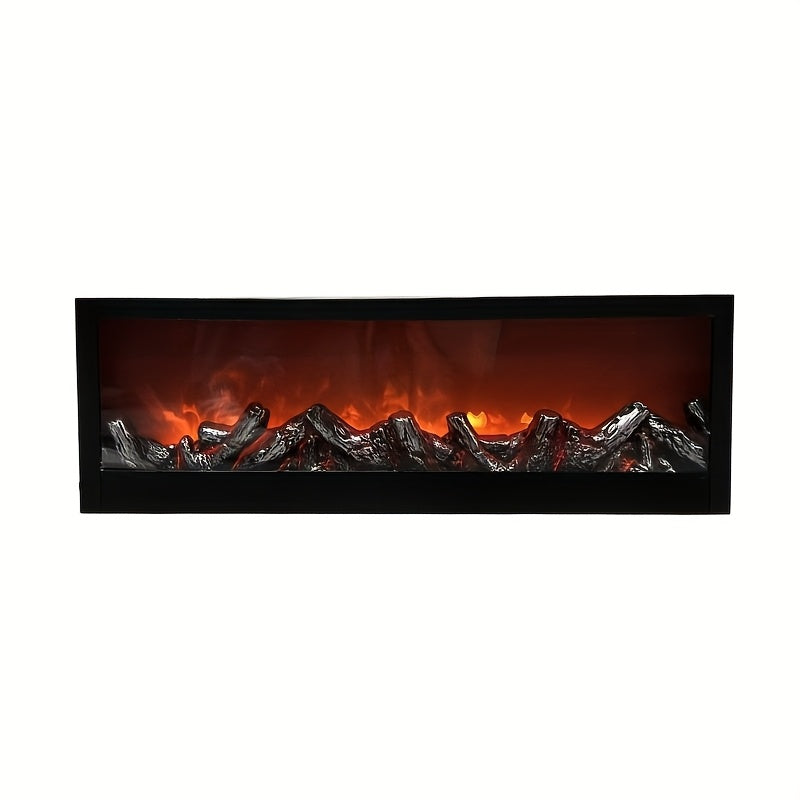 Rectangular electric fireplace insert with glowing logs on a white background
